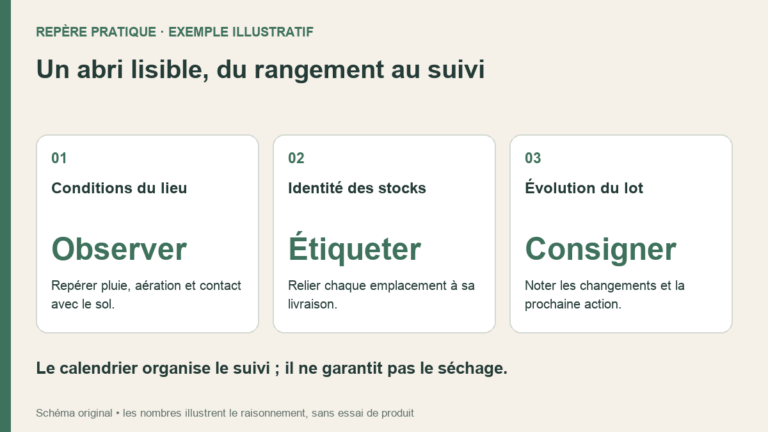 Trois repères pour l’abri : conditions du lieu, identité des stocks et observations datées.