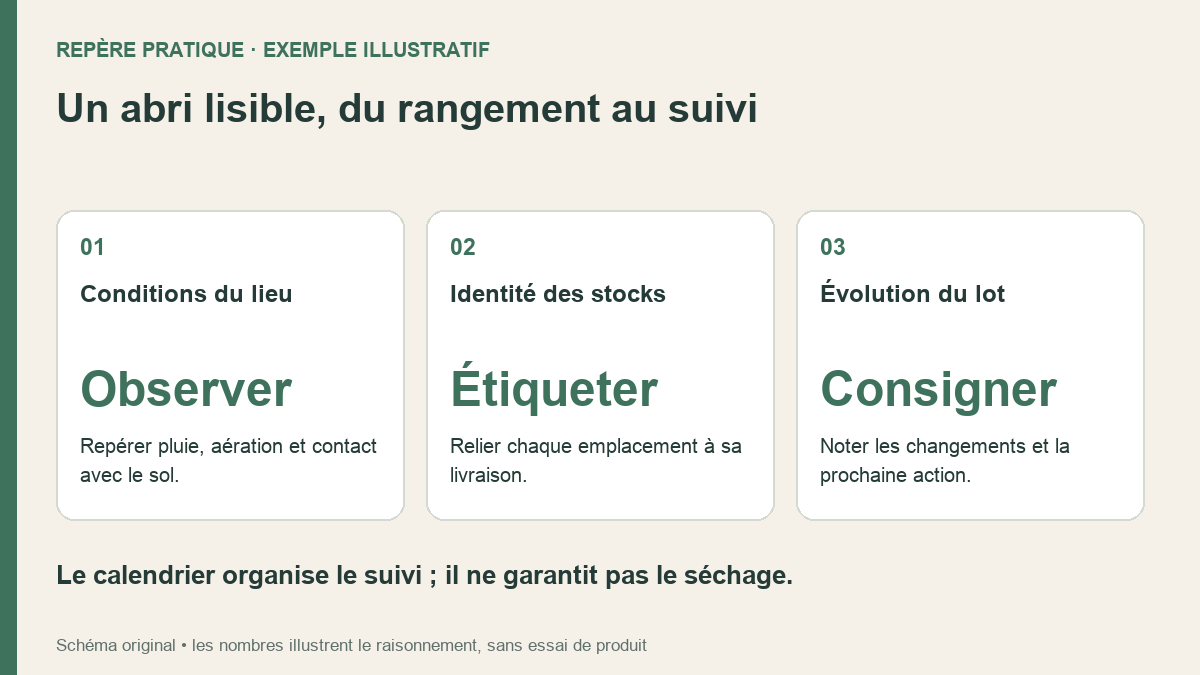 Trois repères pour l’abri : conditions du lieu, identité des stocks et observations datées.
